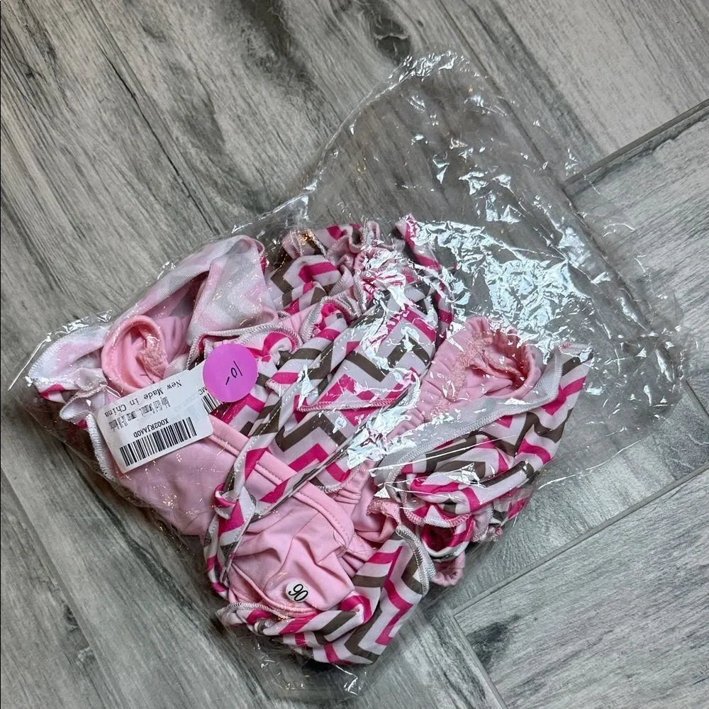 12/18 Months Pink Chevron Ruffle Bikini Set